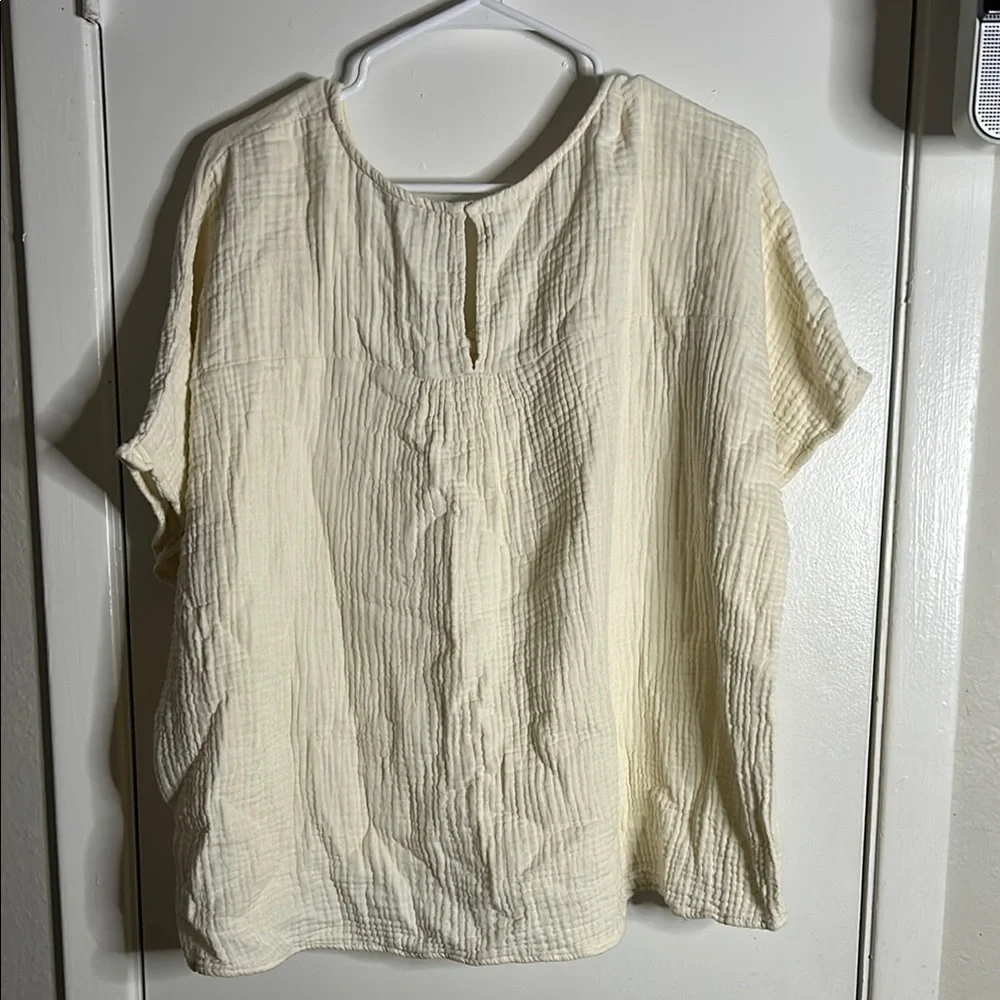 MADEWELL Cream V-Neck Short Sleeve Blouse/ ZIZE L - Picture 4 of 6